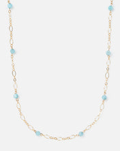 Load image into Gallery viewer, larimar gemstones on fancy gold necklace