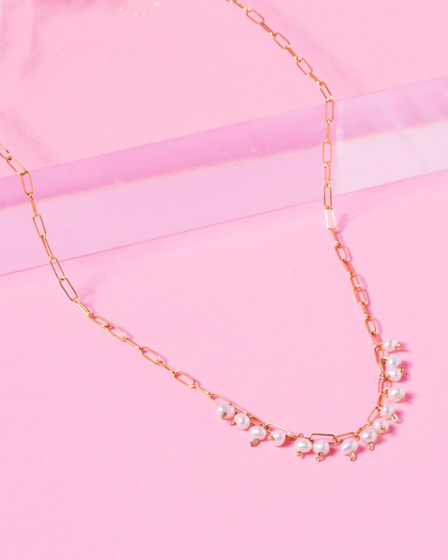 ELLA 14K GOLD FILLED PEARL AND PAPERCLIP CHAIN NECKLACE