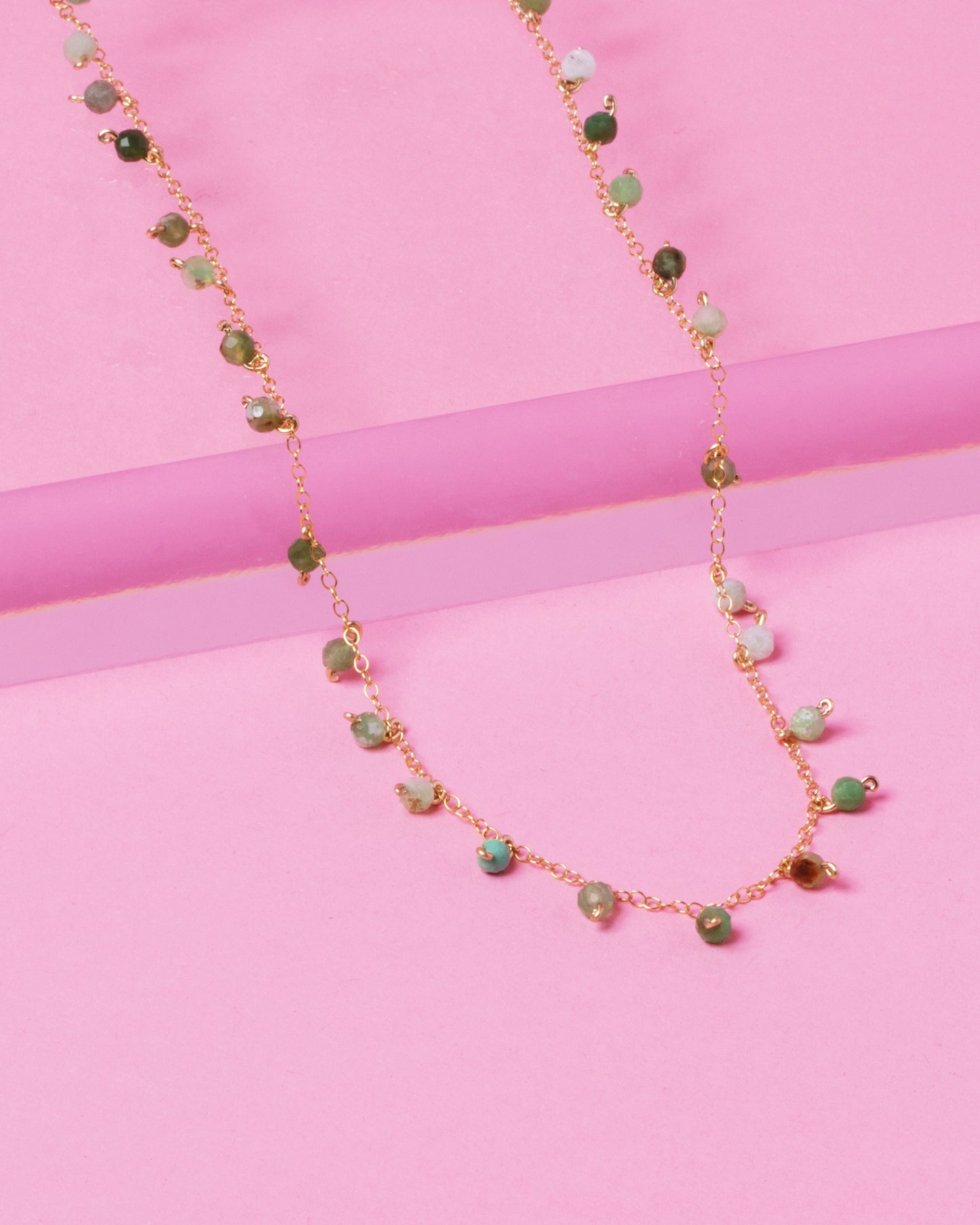 GREEN OPAL SPRINKLES 14K GOLD FILLED NECKLACE