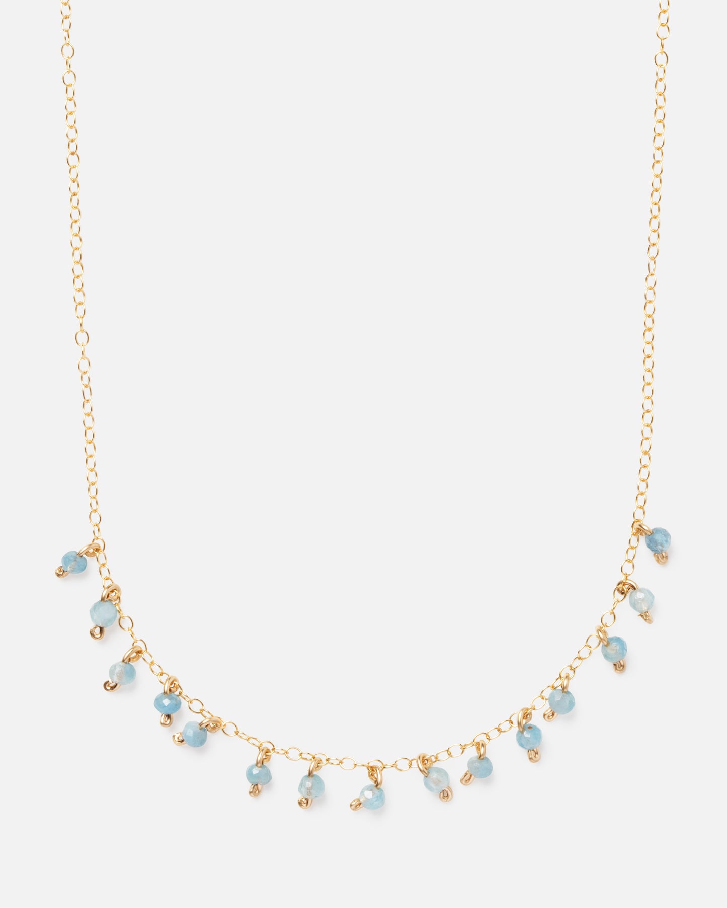 AQUAMARINE ROBIN 14K GOLD FILLED DROP NECKLACE