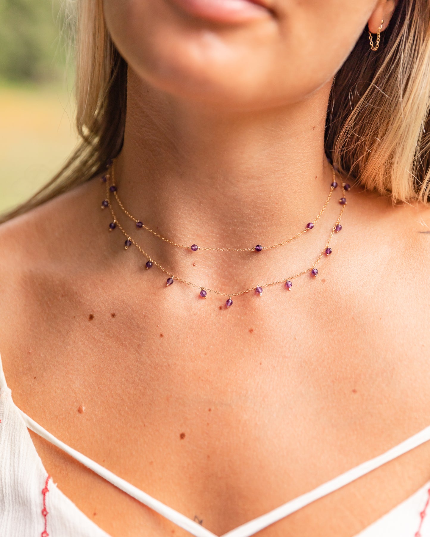 BLUE LACE AGATE SPRINKLES 14K GOLD FILLED NECKLACE