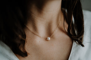 pearl dot necklace on model