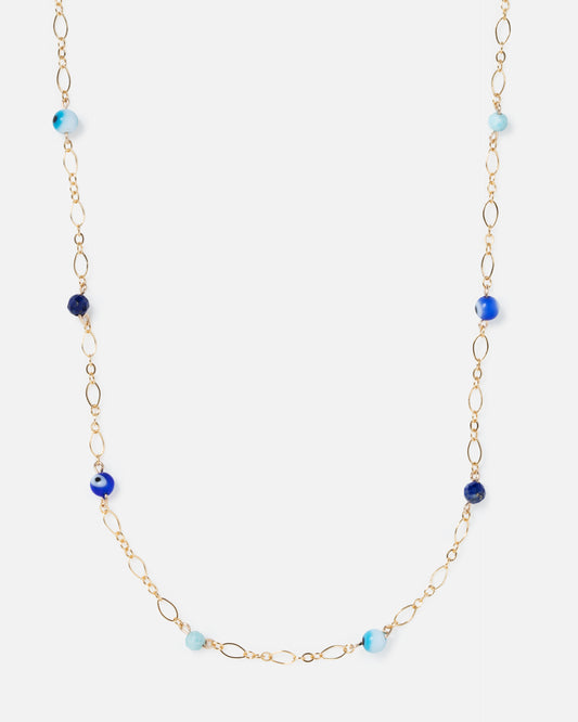evil eye beads and gemstones with fancy chain
