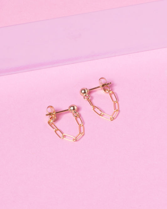 PAPERCLIP CHAIN 14K GOLD FILLED HUGGIE EARRINGS