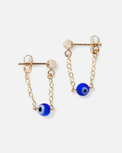 Load image into Gallery viewer, EVIL EYE 14K GOLD FILLED HUGGIE EARRINGS