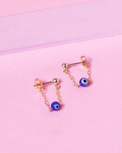 Load image into Gallery viewer, EVIL EYE 14K GOLD FILLED HUGGIE EARRINGS