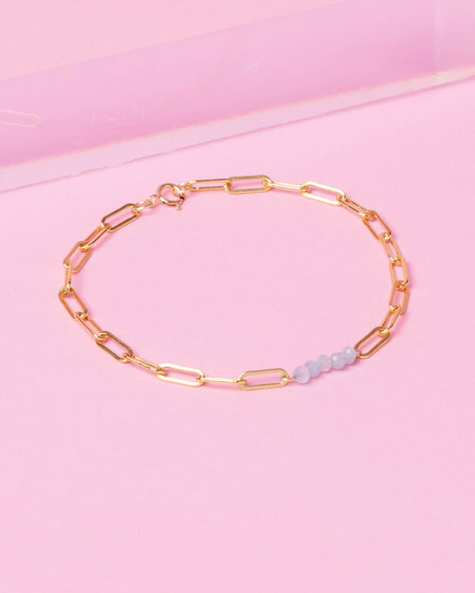 AQUAMARINE PAPERCLIP CLUSTER 14K GOLD FILLED BRACELET