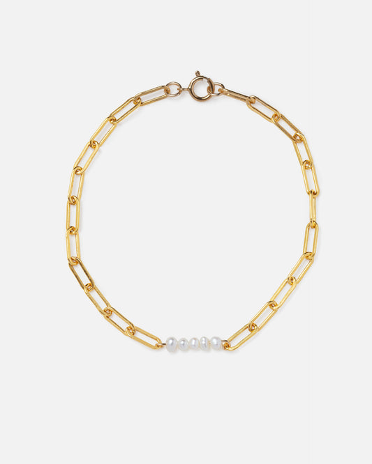 PEARL PAPERCLIP CLUSTER 14K GOLD FILLED BRACELET