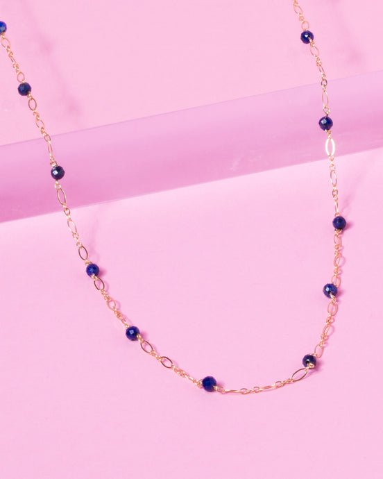 LAPIS BEADED 14K GOLD FILLED FANCY CHAIN