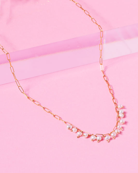 ELLA 14K GOLD FILLED PEARL AND PAPERCLIP CHAIN NECKLACE