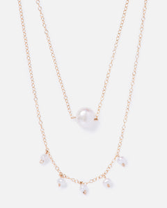 DOUBLE THREAT 14K GOLD FILLED PEARL NECKLACE