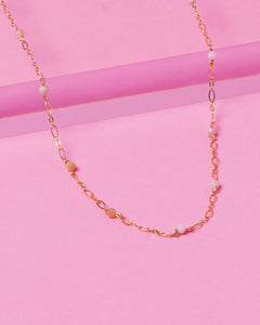 PINK OPAL BEADED 14K GOLD FILLED FANCY CHAIN