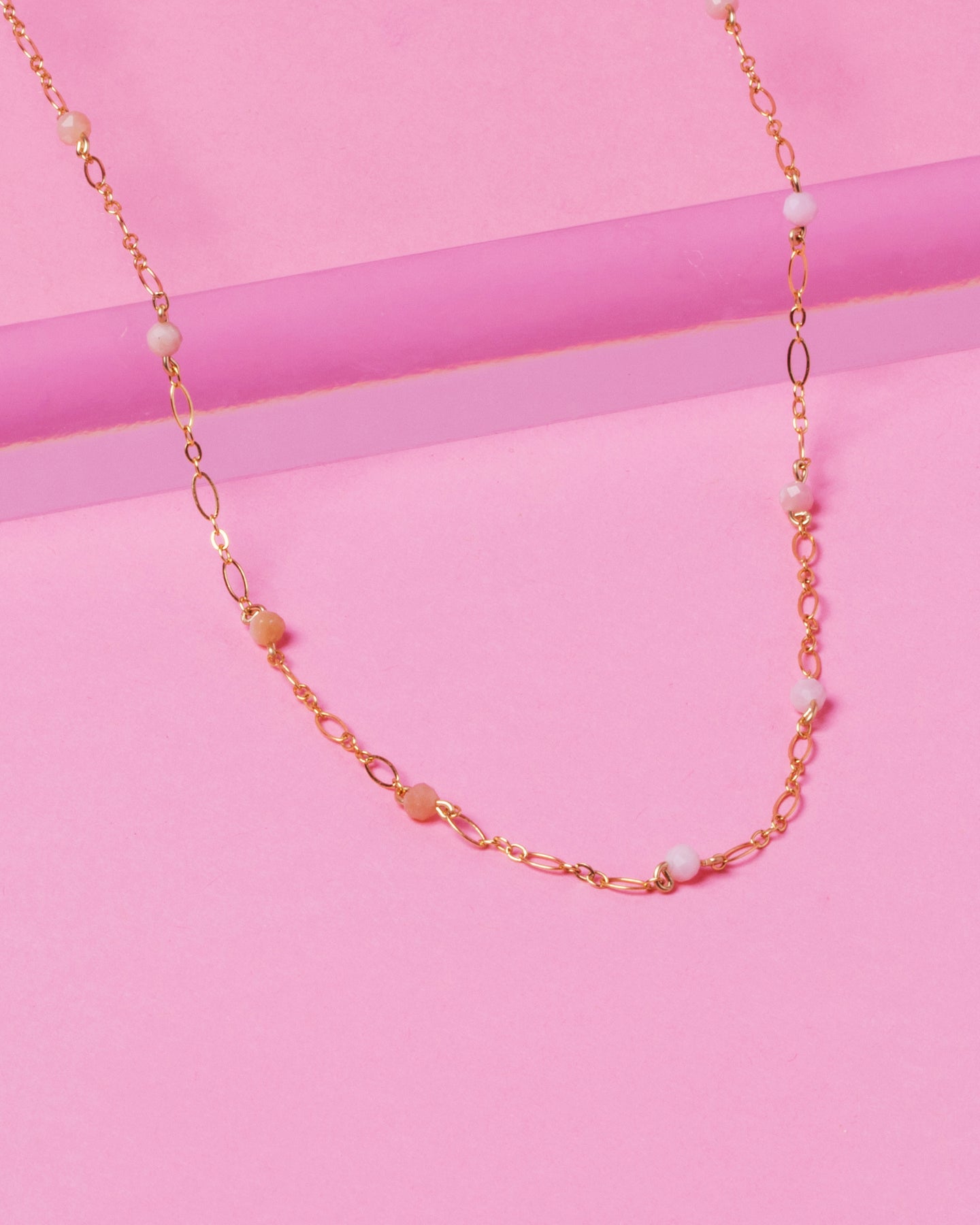 PINK OPAL BEADED 14K GOLD FILLED FANCY CHAIN