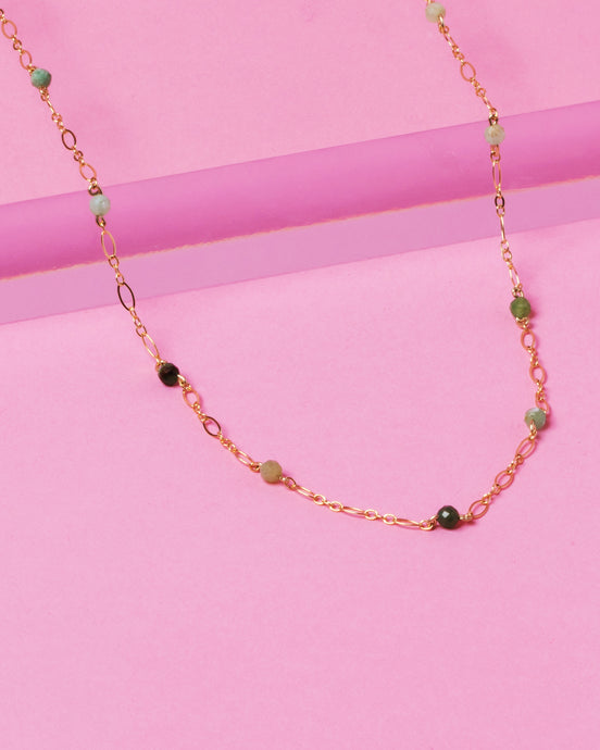 GREEN OPAL BEADED 14K GOLD FILLED FANCY CHAIN