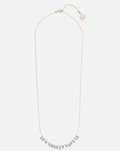 LABRADORITE ROBIN 14K GOLD FILLED DROP NECKLACE