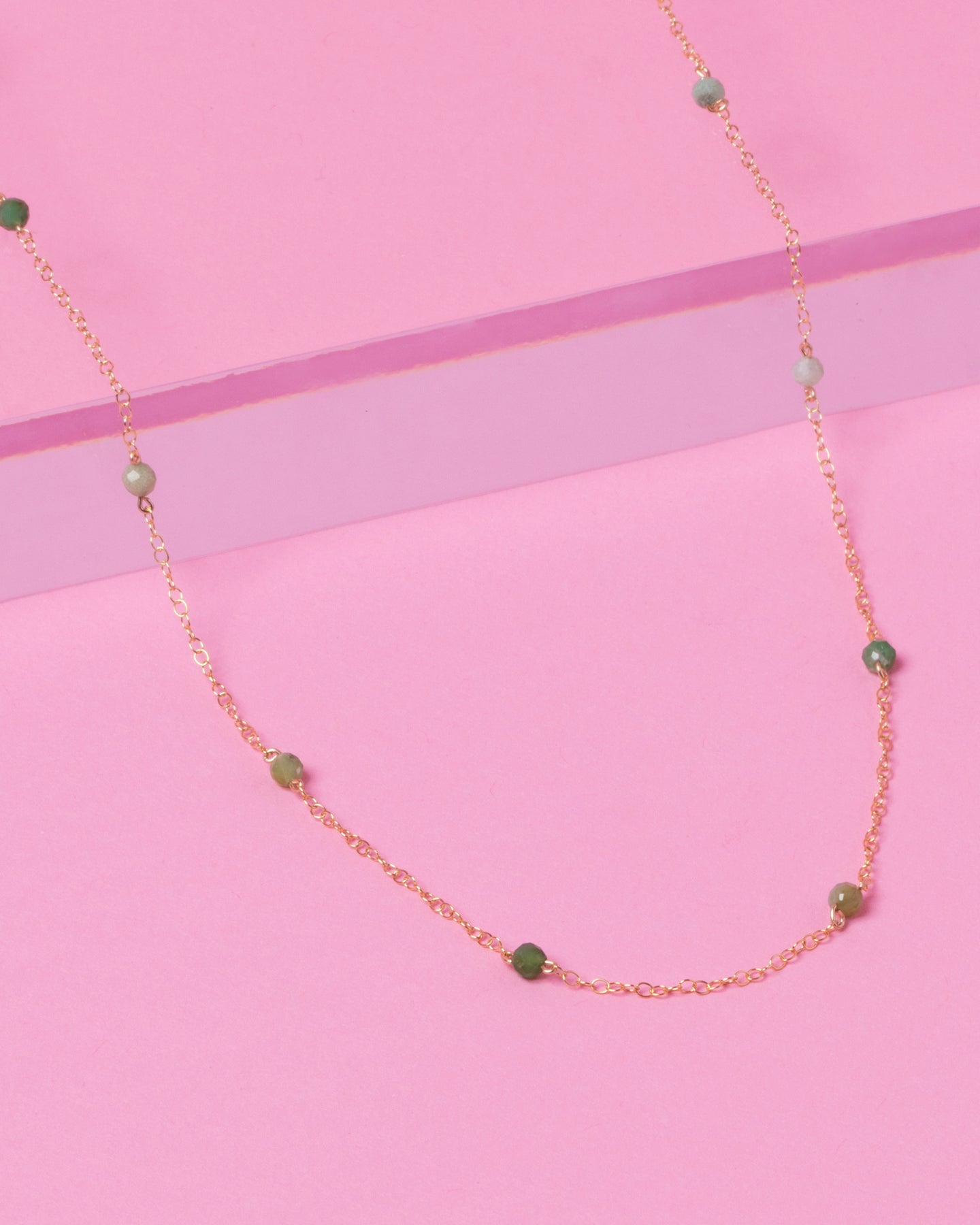 green opal necklace on gold chain