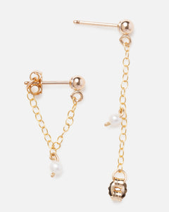 PEARL 14K GOLD FILLED HUGGIE EARRINGS