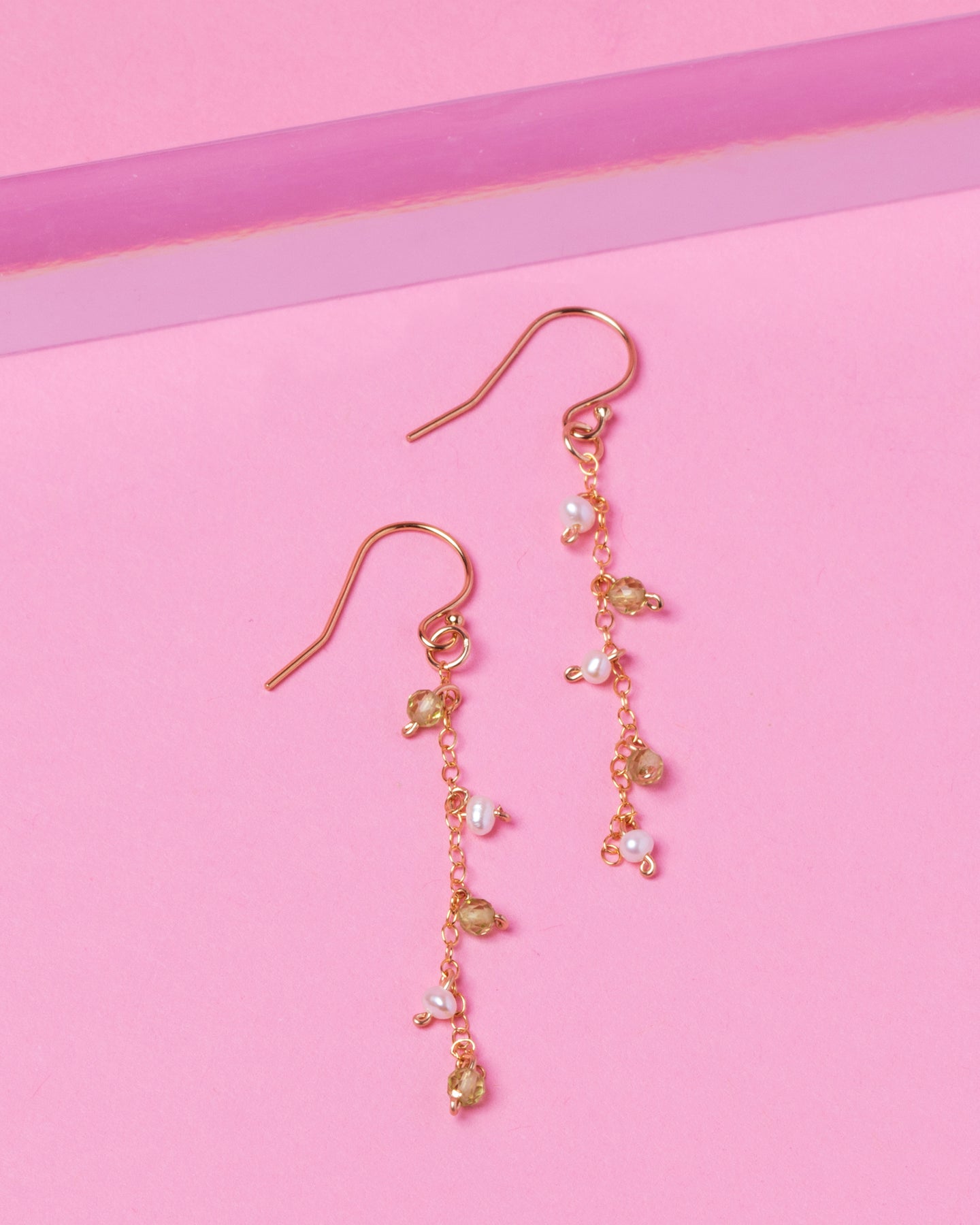 LEAH'S PERIDOT AND PEARL 14K GOLD FILLED DROP EARRINGS