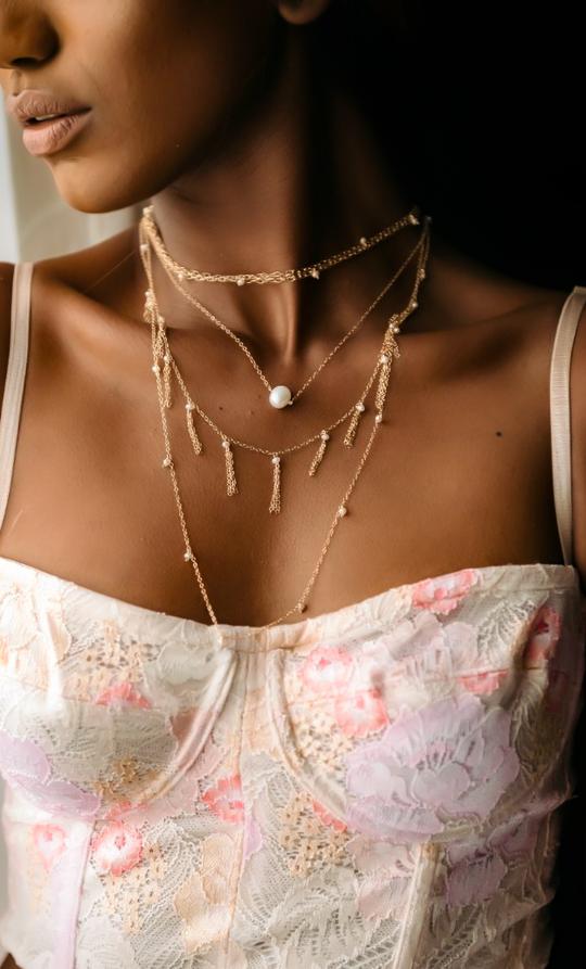 EMPIRE 14K GOLD FILLED LAYERED PEARL NECKLACE