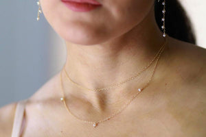 TIERED 14K DOUBLE CHAIN PEARL ACCENT NECKLACE