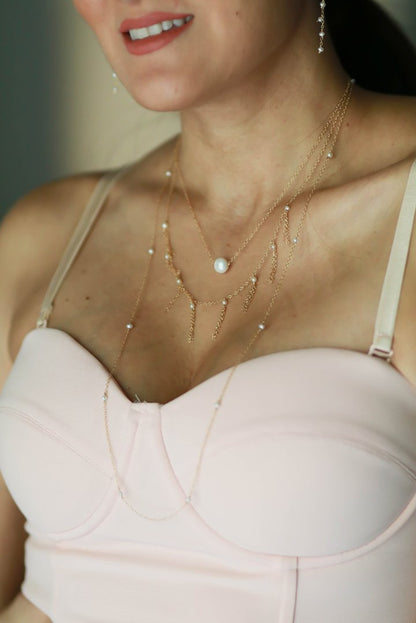 EMPIRE 14K GOLD FILLED LAYERED PEARL NECKLACE