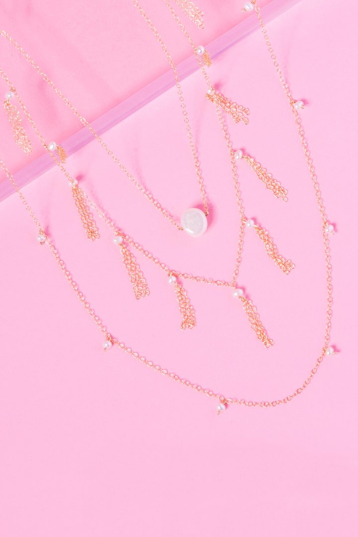 EMPIRE 14K GOLD FILLED LAYERED PEARL NECKLACE