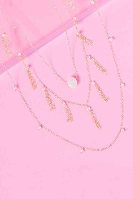 EMPIRE 14K GOLD FILLED LAYERED PEARL NECKLACE