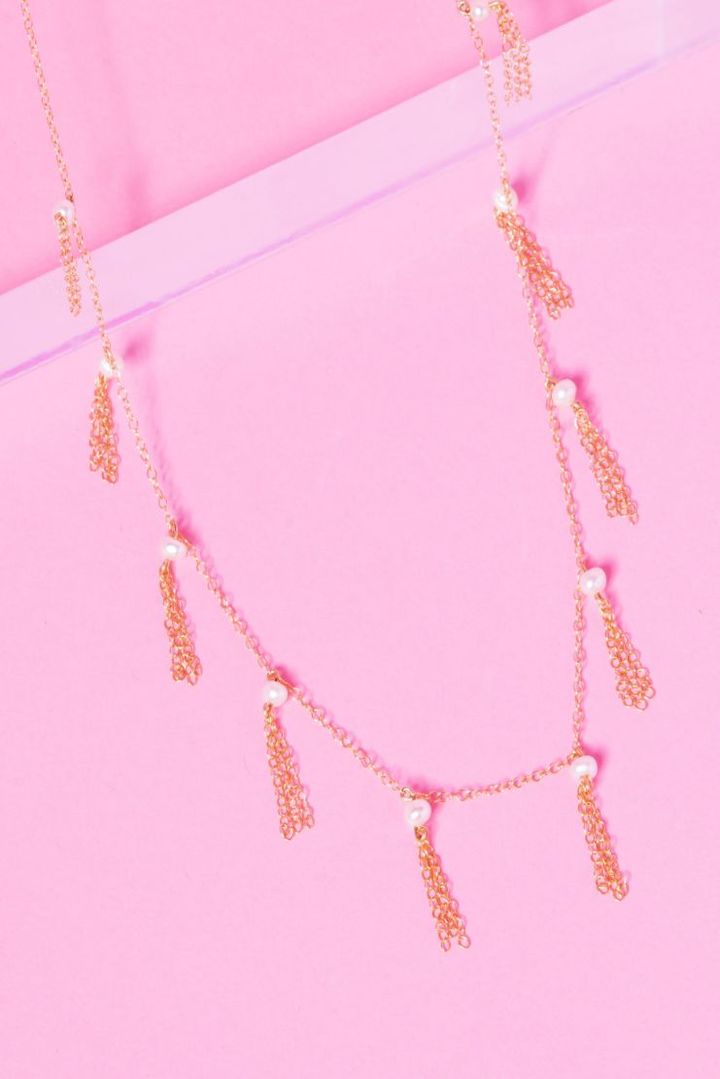 WATERFALL 14K GOLD FILLED TASSEL PEARL NECKLACE