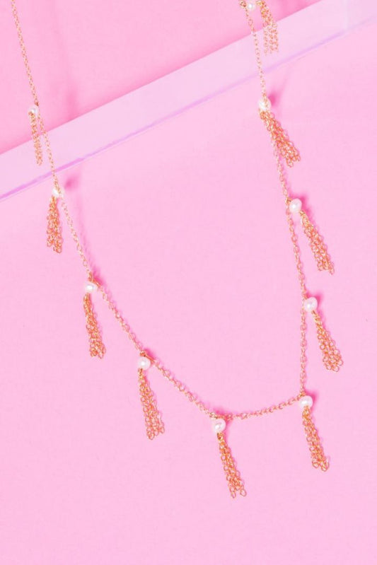 WATERFALL 14K GOLD FILLED TASSEL PEARL NECKLACE